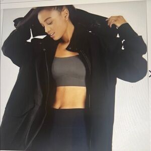 Fabletics Detachable Black Hooded Oversized Giana Jacket, Size Large